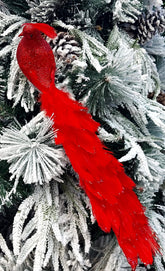 Ornament Crăciun Pasăre Roșie cu Pene și Sclipici